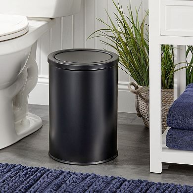 mDesign Small Round Metal 4.8 Gallon Covered Bathroom Swing Lid Trash Can, Black