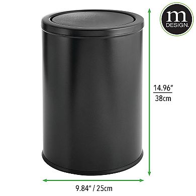 mDesign Small Round Metal 4.8 Gallon Covered Bathroom Swing Lid Trash Can, Black