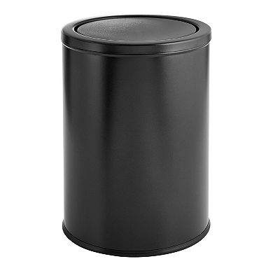 mDesign Small Round Metal 4.8 Gallon Covered Bathroom Swing Lid Trash Can, Black