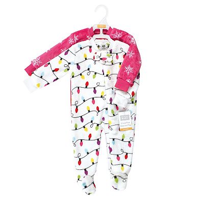 Hudson Baby Infant Girl Plush Sleep and Play, Pink Christmas Lights