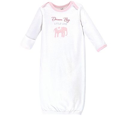 Touched by Nature Baby Girl Organic Cotton Long-Sleeve Gowns 3pk, Elephant, Preemie