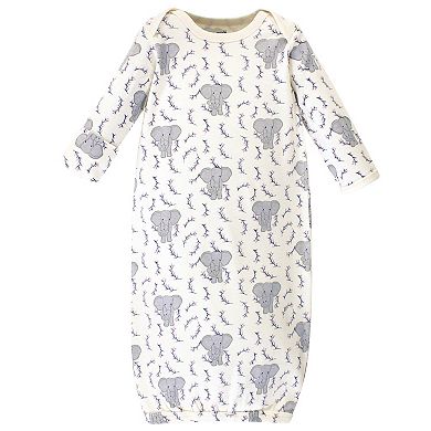 Touched by Nature Baby Girl Organic Cotton Long-Sleeve Gowns 3pk, Girl Elephant, Preemie