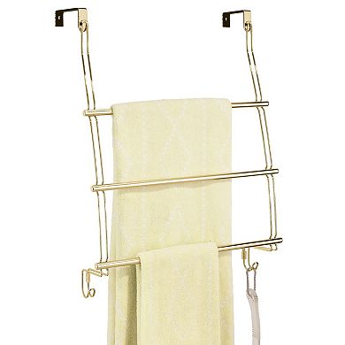 mDesign Adjustable Metal 3-Tier Over Door Towel Rack Holder, 2 Hooks