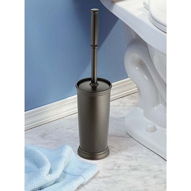 mDesign Plastic Compact Bathroom Toilet Bowl Brush and Holder, 2 Pack, Dark Gray