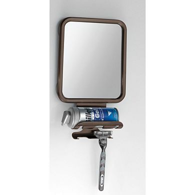 mDesign Large Modern Metal Suction Shaving Mirror Center for Bathroom - Bronze
