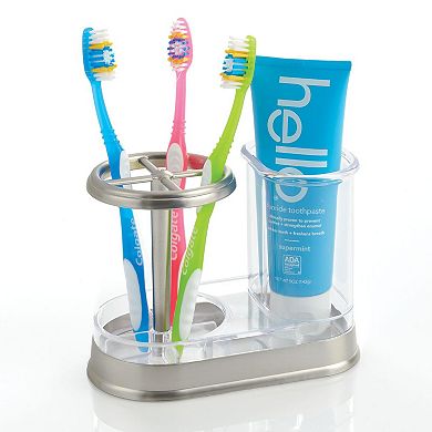 mDesign Bathroom Toothbrush/Toothpaste Dental Storage Organizer - Clear/Brushed