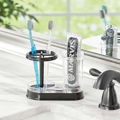 mDesign Bathroom Toothbrush/Toothpaste Dental Storage Organizer - Clear/Brushed