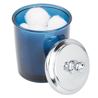 mDesign Bathroom Vanity Storage Organizer Canister Jar - Dark Blue/Chrome Lid