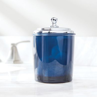 mDesign Bathroom Vanity Storage Organizer Canister Jar - Dark Blue/Chrome Lid