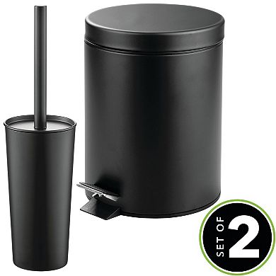 mDesign Toilet Brush Holder and Step Trash Can Set