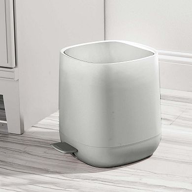 mDesign Modern 1.3 Gallon Plastic Step Trash Can, with Liner, White/Wood