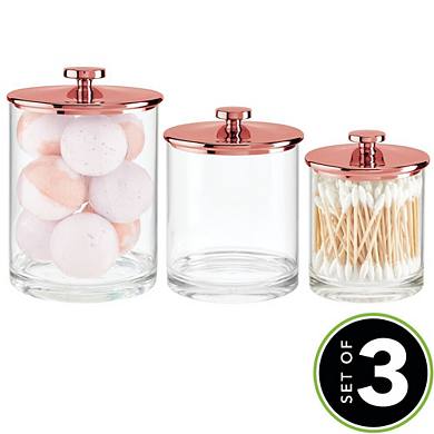 mDesign Plastic Apothecary Canister Jar Organizer - Set of 3 - Clear/Chrome