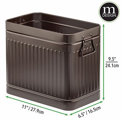 mDesign Metal Rectangle Trash Can Wastebasket, Garbage Bin, Handles - Navy Blue