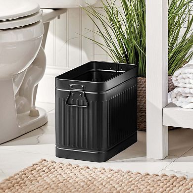 mDesign Metal Rectangle Trash Can Wastebasket, Garbage Bin, Handles - Navy Blue