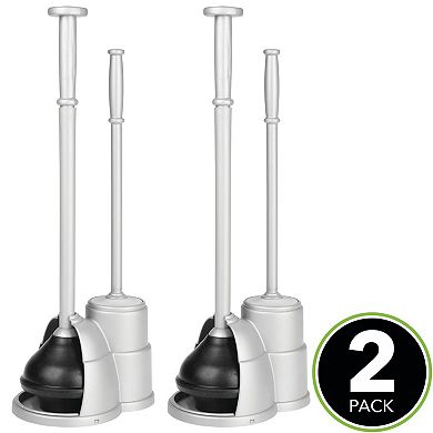 mDesign Compact Plastic Toilet Bowl Brush and Plunger Combo Set, 2 Pack