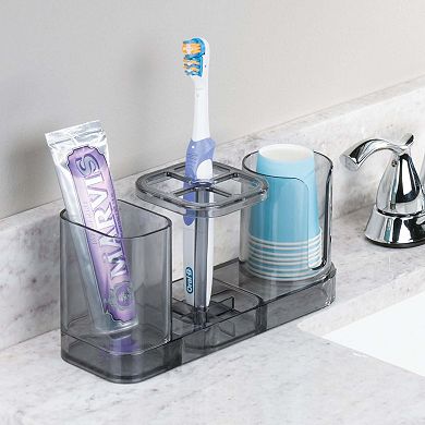 mDesign Plastic Bathroom Countertop Toothbrush Storage Organizer Stand - Gray