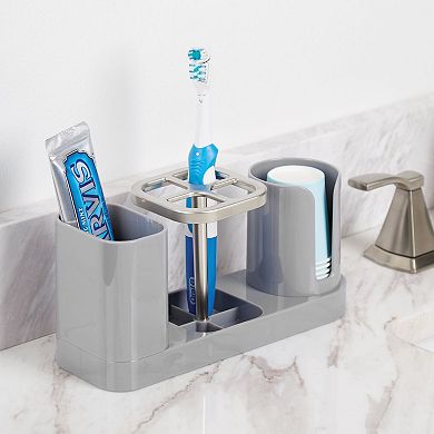 mDesign Plastic Bathroom Countertop Toothbrush Storage Organizer Stand - Gray