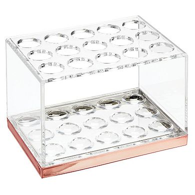 mDesign Plastic Makeup Brush Storage Organizer with 15 Slots - Clear/Rose Gold