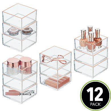 mDesign Plastic Cosmetic Storage Drawer Organizer Bin - 12 Pack, Clear/Rose Gold