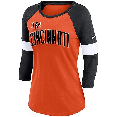 Women's Nike Cincinnati Bengals Heather Orange/Heather Black Football Pride Raglan 3/4-Sleeve T-Shirt