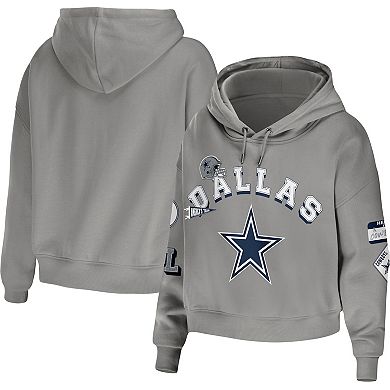 Women's WEAR by Erin Andrews Gray Dallas Cowboys Plus Size Modest Cropped Pullover Hoodie
