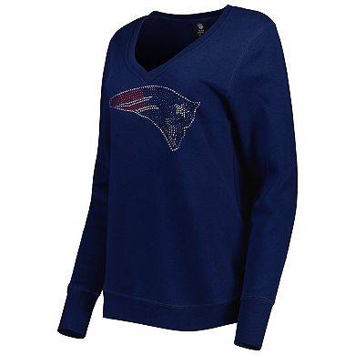 Women's Cuce Navy New England Patriots Deep V-Neck Pullover Sweatshirt