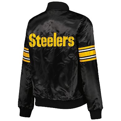 Women's Starter Black Pittsburgh Steelers Line Up Satin Full-Snap Varsity Jacket