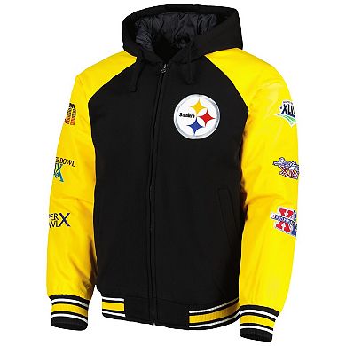 Men's G-III Sports by Carl Banks Black Pittsburgh Steelers Defender Raglan Full-Zip Hoodie Varsity Jacket