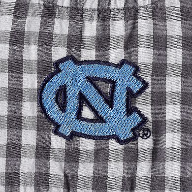 Girls Infant Garb Charcoal North Carolina Tar Heels Cara Woven Gingham Ruffled Bodysuit