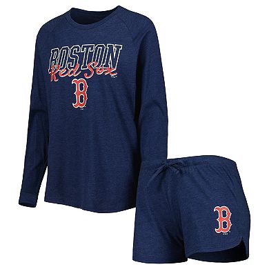 Women's Concepts Sport Heather Navy Boston Red Sox Meter Knit Raglan Long Sleeve T-Shirt & Shorts Sleep Set