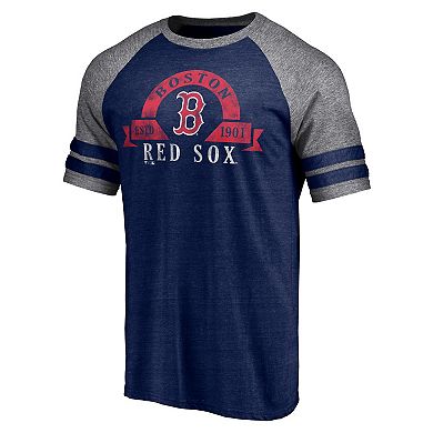 Men's Fanatics Branded Heather Navy Boston Red Sox Utility Two-Stripe Raglan Tri-Blend T-Shirt