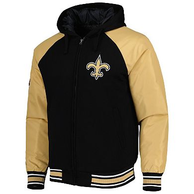 Men's G-III Sports by Carl Banks Black New Orleans Saints Defender Raglan Full-Zip Hoodie Varsity Jacket