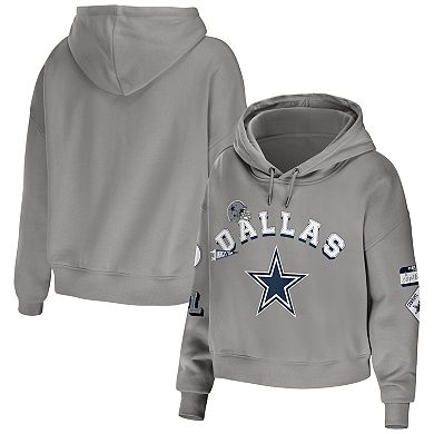 Women's WEAR by Erin Andrews Gray Dallas Cowboys Modest Cropped Pullover Hoodie