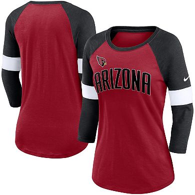 Women's Nike Arizona Cardinals Cardinal/Heather Black Football Pride Raglan 3/4-Sleeve T-Shirt