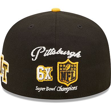 Men's New Era Black/Gold Pittsburgh Steelers Super Bowl XLIII Letterman 59FIFTY Fitted Hat