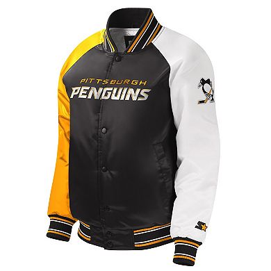 Youth Starter Black Pittsburgh Penguins Raglan Full-Snap Varsity Jacket