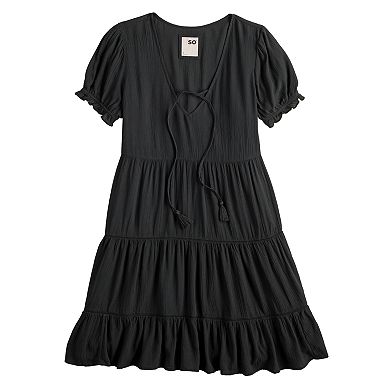 Juniors' SO® Tiered Lace Trim Dress