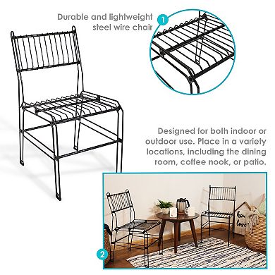 Sunnydaze Indoor/Outdoor Steel Wire Dining Chairs - Black - Set of 2