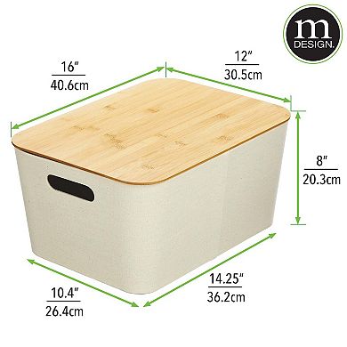 mDesign Fabric Stacking Storage Bin Box and Wood Lid Cover, 4 Pack