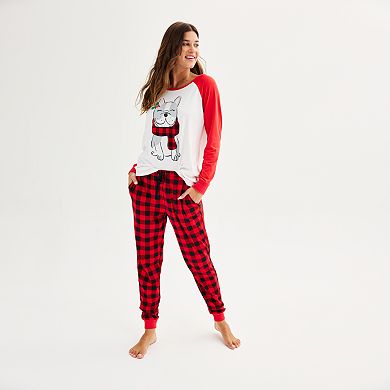 Women's Tall Jammies For Your Families® Cozy Buffalo Plaid Mom Frenchie Top & Bottoms Pajama Set by Cuddl Duds®