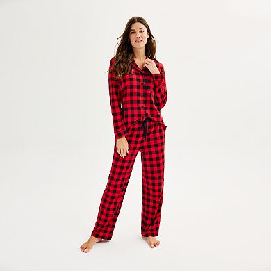 Women's Tall Jammies For Your Families® Cozy Buffalo Plaid Frenchie Notch Set by Cuddl Duds®