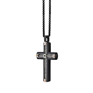 Men's LYNX Tri-Tone Ion Plated Stainless Steel Cross Pendant Necklace