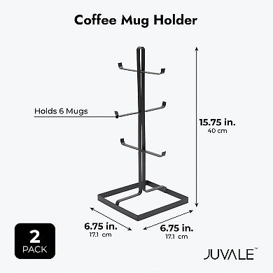 2 Pack Metal Coffee Mug Holder for Countertop, Holds 6 Cups (Black, 15.45 In)