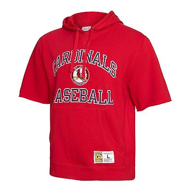 Men's Mitchell & Ness Red St. Louis Cardinals Cooperstown Collection Washed Fleece Pullover Short Sleeve Hoodie