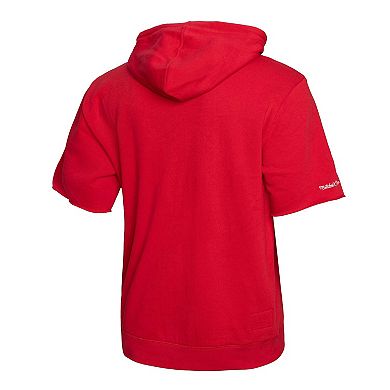 Men's Mitchell & Ness Red St. Louis Cardinals Cooperstown Collection Washed Fleece Pullover Short Sleeve Hoodie