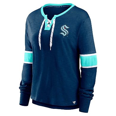 Women's Fanatics Branded Deep Sea Blue Seattle Kraken Effervescent Exclusive Lace-Up Long Sleeve T-Shirt