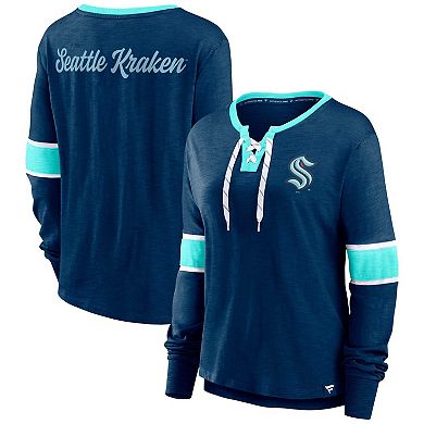 Women's Fanatics Branded Deep Sea Blue Seattle Kraken Effervescent Exclusive Lace-Up Long Sleeve T-Shirt