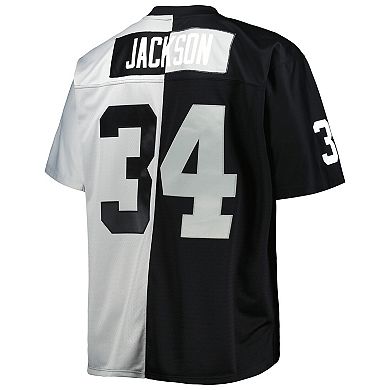 Men's Mitchell & Ness Bo Jackson Black/Silver Las Vegas Raiders Big & Tall Split Legacy Retired Player Replica Jersey