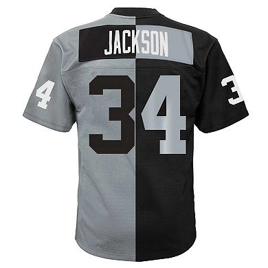 Men's Mitchell & Ness Bo Jackson Black/Silver Las Vegas Raiders Big & Tall Split Legacy Retired Player Replica Jersey