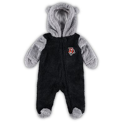 Newborn & Infant Black/Gray Cincinnati Bengals Game Nap Teddy Fleece Bunting Full-Zip Sleeper